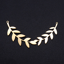 Golden 201 Stainless Steel Pendants, Filigree Joiners Findings, Laser Cut, Olive Branch, Golden, 29x59x1mm, Hole: 1.2mm