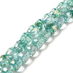 Medium Aquamarine Electroplate Transparent Glass Beads Strand, AB Color Plated, Faceted, Bell, Medium Aquamarine, 8x8mm, Hole: 1.2mm, about 60pcs/strand, 18.11 inch(46cm)