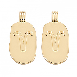 Aries Brass Pendants, Long-Lasting Plated, Oval with Constellation, Real 18K Gold Plated, Aries, 24x12.5x2mm, Hole: 3.5x1.5mm