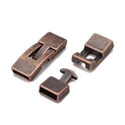 Red Copper Tibetan Style Snap Lock Clasps, Cadmium Free & Lead Free, Rectangle, Red Copper, 22x12x6mm, 19x12x5mm, Hole: 3x10mm