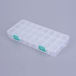 Blanco Organizador de almacenamiento de caja de plástico, divisores ajustables, Rectángulo, blanco, 21.8x11x3 cm, compartimento: 3x2.5 cm, 24 compartimento / caja