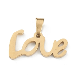 Golden Ion Plating(IP) 304 Stainless Steel Pendants, Valentine's Day, Word Love, Golden, 11x20.5x1.5mm, Hole: 5x3mm