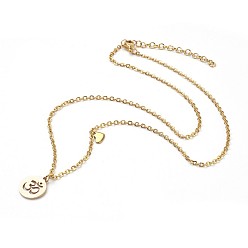 Golden 304 Stainless Steel Pendant Necklaces, Flat Round with Yoga/Om Symbol Pattern, Cardboard Boxes, Golden, 17.51 inch (43.5cm), Box: 9x6.5x2.7cm