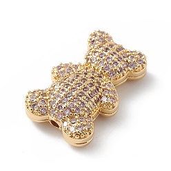 Lilac Real 18K Gold Plated Rack Plating Brass Micro Pave Cubic Zirconia Beads, Long-Lasting Plated, Cadmium Free & Lead Free, Bear, Lilac, 20.5x13x6mm, Hole: 1.6mm