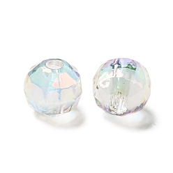 Clear UV Plating Rainbow Iridescent Transparent Acrylic Beads, Two Tone, Faceted, Round, Clear, 13x12.5mm, Hole: 3.5mm