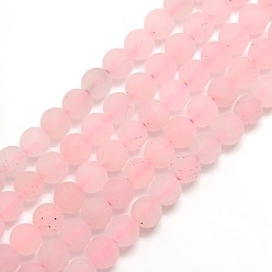 Rose Quartz Frosted Natural Rose Quartz Round Bead Strands, 12mm, Hole: 1mm, about 30~32pcs/strand, 14.9~15.6 inch
