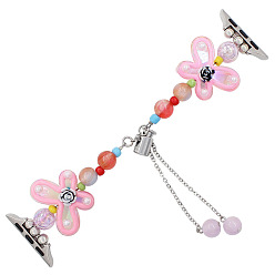 Pink Bracelets de montre en perles acryliques papillon, avec des chaînes en alliage de ton platine, rose, 12.7 cm, convient aux connecteurs de largeur 42 mm/"mm/"mm
