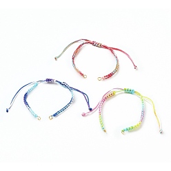 Mixed Color Adjustable Segment Dyed Polyester Thread Braided Beaded Bracelet Making, with 304 Stainless Steel Jump Rings, Golden, Mixed Color, 5-3/4~11-7/8 inch(14.5~30cm)