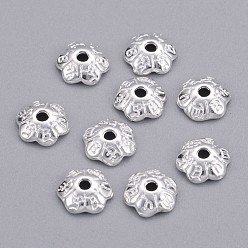 Silver 6-Petal Tibetan Style Alloy Flower Bead Caps, Cadmium Free & Lead Free, Silver, 6x2mm, Hole: 1mm