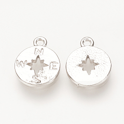 Real Platinum Plated Brass Charms, Nickel Free, Real Platinum Plated, Compass, 10x8x1mm, Hole: 1mm