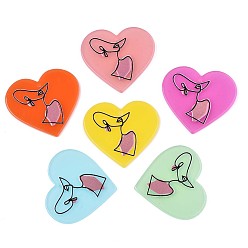 Mixed Color Translucent Cellulose Acetate(Resin) Pendants, 3D Printed, Heart with Woman, Mixed Color, 33x37x2.5mm, Hole: 1.5mm
