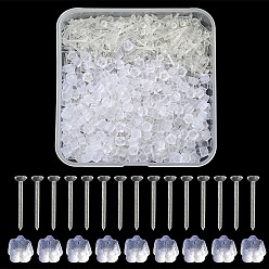 Clear 500Pcs Plastic Stud Earring Findings, Flat Round Earring Settings, with 500Pcs Ear Nuts, Clear, 12x3mm, Pin: 0.8mm