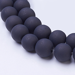 Black Transparent Glass Bead Strands, Frosted, Round, Black, 12mm, Hole: 1.3~1.6mm, about 70pcs/strand, 31.4 inch