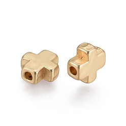 Matte Gold Color Alloy Beads, Cross, Lead Free & Nickel Free & Cadmium Free, Real 18K Gold Plated, Matte Gold Color, 8.5x8x3.5mm, Hole: 1.5mm