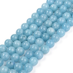 Sky Blue Natural White Jade Beads Strands, Dyed, Round, Sky Blue, 8.5mm, Hole: 1mm, about 47pcs/strand, 15.08''(38.3cm)