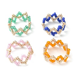 Mixed Color Glass Seed Braided Beaded Wave Finger Ring, Mixed Color, Inner Diameter: 12.7~14mm