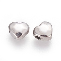 Stainless Steel Color 304 Stainless Steel Beads, Heart, Manual Polishing, Stainless Steel Color, 7.5x8.5x4mm, Hole: 1.5~1.6mm