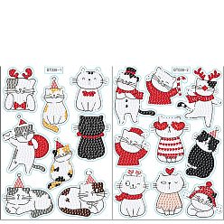 Cat Shape Kit d'autocollants de peinture au diamant sur le thème de Noël bricolage, y compris le sac de strass en résine, stylo collant diamant, plaque de plateau et pâte à modeler, forme de chat, 180x130mm, 2 feuille/jeu