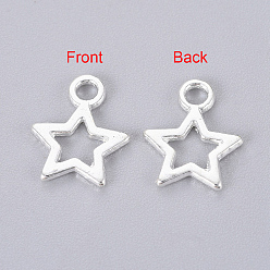 Silver Tibetan Style Alloy Pendants, Lead Free and Cadmium Free, Star, Silver Color Plated, about 10mm wide, 12mm long, hole: 2mm