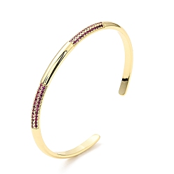 Real 18K Gold Plated Medium Violet Red Cubic Zirconia Open Cuff Bangle, Brass Jewelry for Women, Cadmium Free & Nickel Free & Lead Free, Real 18K Gold Plated, Inner Diameter: 2-1/4 inch(5.6cm)