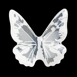 White Transparent Resin Cabochons, Glitter Butterfly, White, 37x36x8mm