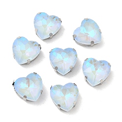 Light Sapphire Mocha Fluorescent(MI) Heart Sew on Rhinestone, Multi-strand Links, with Brass Prong Settings, Garments Accessories, Light Sapphire, 12x12x6.5mm, Hole: 1mm