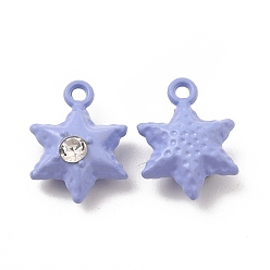 Lila Colgantes de la aleación pintadas de aerosol, con diamante de imitación, encanto hexagrama, lila, 13x10x5 mm, agujero: 1.2 mm