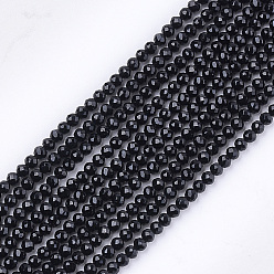 Negro Cuarzo sintético cuentas de cristal hebras, teñido, facetados, cuentas redondas con corte de estrella, negro, 2 mm, agujero: 0.5 mm, sobre 215 unidades / cadena, 14.7 pulgada