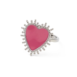Светло-Вишневый Регулируемое кольцо с печаткой в форме сердца из эмали, платиновые латунные украшения для женщин, без свинца и без кадмия, светло-вишневый, внутренний диаметр: 17 мм