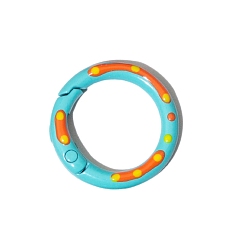 Turquoise Spray Painted Alloy Spring Gate Ring, Polka Dot Pattern, Ring, Turquoise, 25x3.7mm