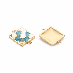 Real 16K Gold Plated Brass Enamel Links Connectors, Cadmium Free & Nickel Free & Lead Free, Square, Real 16K Gold Plated, 12.5x17x2.5mm, Hole: 1.4mm