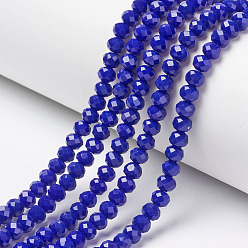 Bleu Perles de verre opaques de couleur unie, facette, rondelle, bleu, 6x5mm, Trou: 1mm, Environ 87~90 pcs/chapelet, 17~17.5 pouce (42.5~43.75 cm)