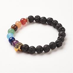 Lava Rock Yoga Chakra Jewelry, Natural Lava Rock Beads Stretch Bracelets, Skull, 2-1/4 inch(56mm)