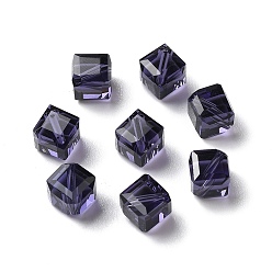 Indigo Verre imitation perles de cristal autrichien, facette, carrée, indigo, 7x7x7mm, Trou: 1mm