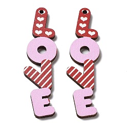 Word Single Face Printed Wood Big Pendants, Valentine's Day Love Charms, Word, 59x15x2.5mm, Hole: 1.8mm