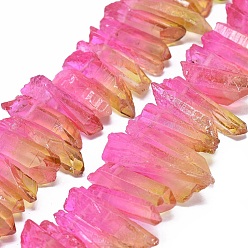 Peru Natural Dyed Quartz Pointed Beads Strands, Two Tone Color, Bullet, Top Drilled Beads, Peru, 19~35x5~11mm, Hole: 1mm, about 59~64pcs/strand, 13.7~14.1 inch(35~36cm)