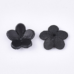 Black 5-Petal Eco-Friendly Cowhide Bead Cap, Flower, Black, 17~18x18x5mm, Hole: 1.2mm