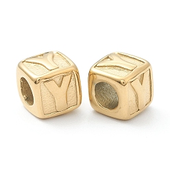 Letter Y 304 Stainless Steel European Beads, Large Hole Beads, Horizontal Hole, Cube with Letter, Golden, Letter.Y, 8x8x8mm, Hole: 4mm