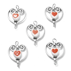 Antique Silver Opaque Acrylic Enamel Connector Charms, Heart Alloy Links, Antique Silver, 27~28x19~20x4mm, Hole: 1.8~2.5mm