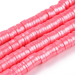 Perlas de Color Rosa Hechos a mano de los granos de la arcilla del polímero hebras, pearlized, disco / plano y redondo, perlas heishi, rosa perla, 6 mm, agujero: 1.5 mm, 15.75'' (40 cm)