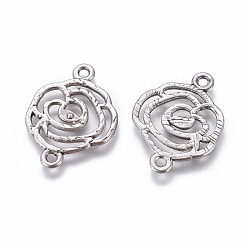 Antique Silver Alloy Links Connectors, Flower, Cadmium Free & Nickel Free & Lead Free, Antique Silver, 26x20x1mm, Hole: 2mm