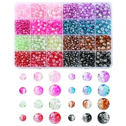 Color mezclado 1880 piezas 24 perlas de vidrio craquelado transparente estilo, rondo, color mezclado, 4~8 mm, agujero: 1.1~1.6 mm