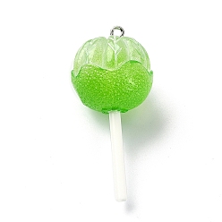 Green Translucent Resin Imitation Food Pendants, Lollipop Charms with Platinum Tone Iron Loops, Green, 48~50.5x22.5mm