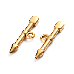 Golden Ion Plating(IP) 304 Stainless Steel Toggle Clasps Parts, Bar, Arrow, Golden, 23.5x6.5x2.5mm, Hole: 1.8mm