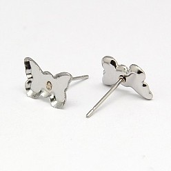 Stainless Steel Color 304 Stainless Steel Stud Earring Findings, Earring Posts, Butterfly, 7x11.5x1mm, Pin: 0.6mm