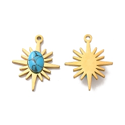 Golden Synthetic Turquoise Pendants,  with Ion Plating(IP) 304 Stainless Steel Findings, Star Charms, Golden, 21x17x4mm, Hole: 1.6mm