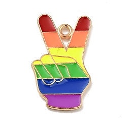 Colorful Pride Alloy Enamel Pendants, Yeah Gesture Charms, Light Gold, Colorful, 25.5x15x1.5mm, Hole: 1.6mm