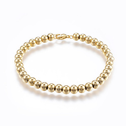Golden 304 Stainless Steel Beaded Bracelets, with Lobster Clasp, Golden, 7-5/8 inch(195mm)x6mm