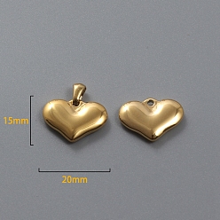 Oro Colgantes de acero de titanio, encanto del corazón, dorado, 15x20x4 mm