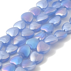 Cornflower Blue Glass Beads Strands, Heart, Cornflower Blue, 9.5x10x4mm, Hole: 1mm, about 79pcs/strand, 28.74 inch(73cm)